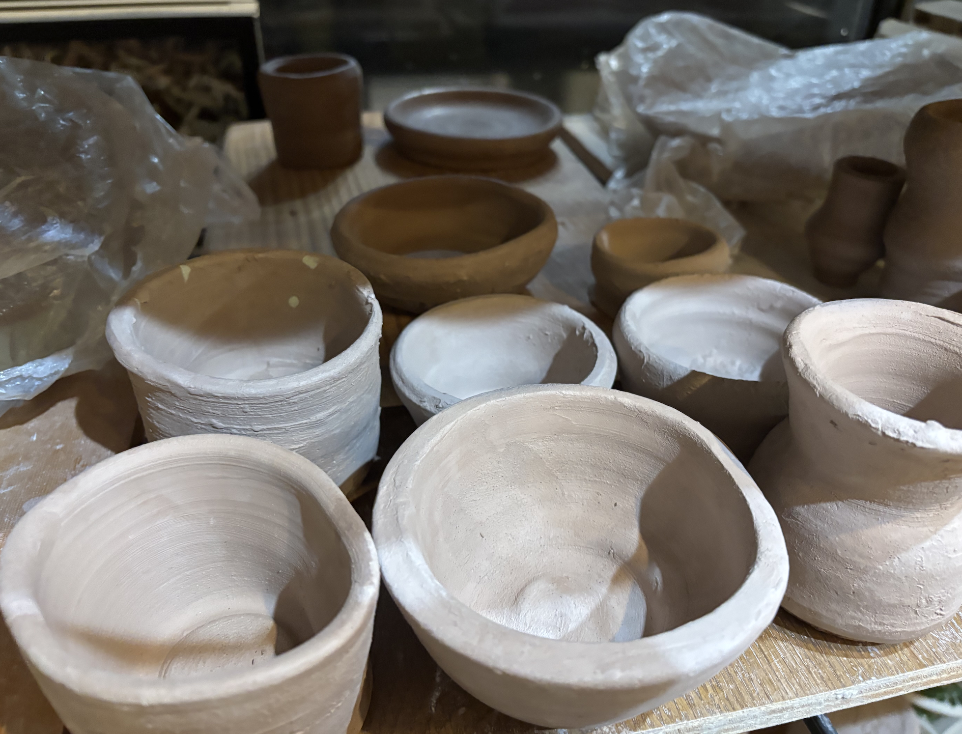 Several badly made pottery pieces